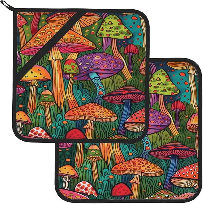 2Pcs Mushroom Prints Pot Holders for Kitchen Clearance Heat Resistant Hot Pads for Cooking Baking Grilling