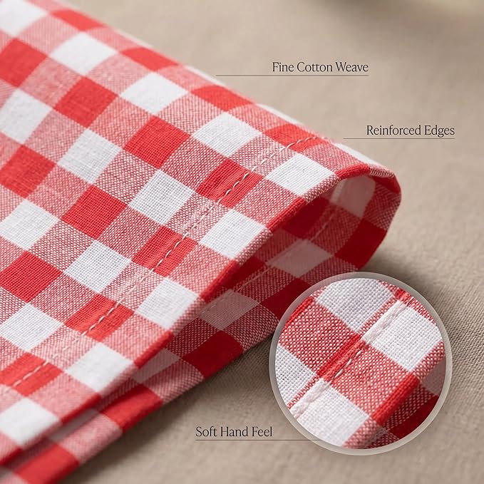 Urban Villa Cloth Napkins Set of 12 20x20 Inches 100% Cotton Napkins Cloth Washable Durable Reusable Absorbent Table Dinner Napkins Cloth for Farmhouse Party Hotel Lunch Restaurant Napkins - Red White