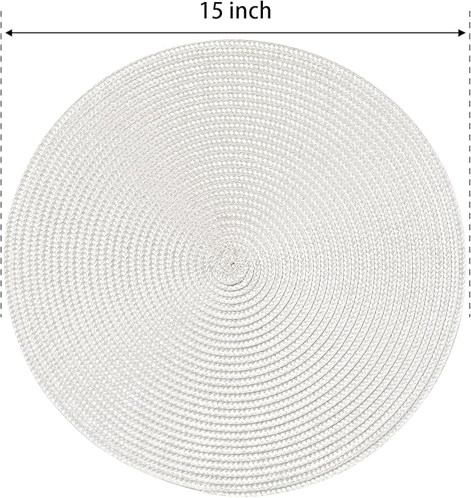 FunWheat Round Braided Placemats Set of 8 Place Mats for Dining Table Woven Washable Non-Slip Table Mats 15 Inch(Cream White,8pcs)