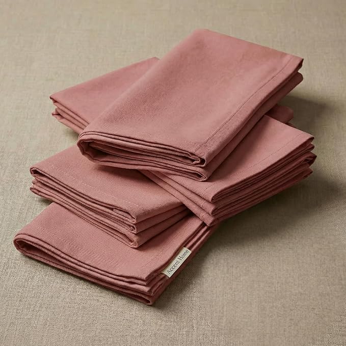 Accent Home 100% Cotton Napkins, Delicate Cloth Napkins for Dinners, Parties and Weddings，18 x 18 Inch Set of 6 - Blush