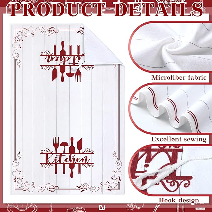 Bencailor 12 Pcs Farmhouse Kitchen Decor and Accessories Sets 4 Red Kitchen Towels 4 Absorbent Dishcloths 2 Pot Holders 2 Oven Mitts Gloves for Home Decor Mom Gifts