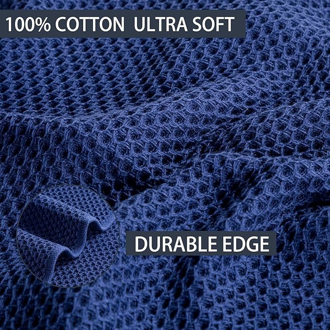joybest Cotton Kitchen Dish Cloths, 8-Pack Waffle Weave Ultra Soft Absorbent Dish Towels Washcloths Quick Drying Dish Rags, 12x12 Inches, Navy Blue