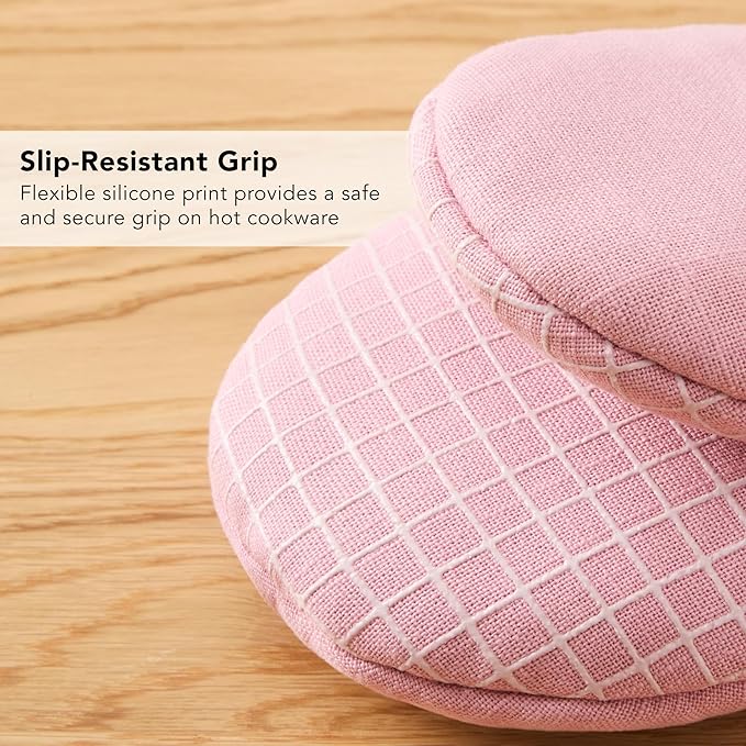 KITCHENAID Gourmet Series Gridlines Mini Oven Mitts 2-Pack Set, Heat Resistant up to 600°F, Soft Silicone Grip, Magnetic Cuff, Dried Rose, 5.5"x9"