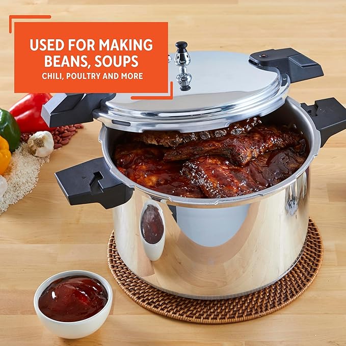 IMUSA USA A417-80808 22Qt Jumbo Stovetop Pressure Cooker with Regulator and Side Handles, Silver