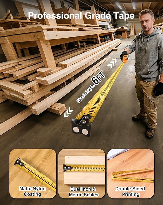 328Ft 3-in-1 Digital Laser Tape Measure Rechargeable Measuring Tool &16Ft Auto-Lock Tape Measure Movable Magnetic Hook with Area/Volume/Pythagorean, Ft/in/M/Ft+in for Construction;Woodworking;Home DIY