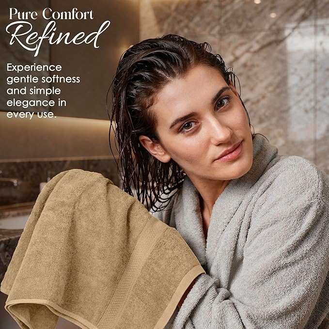 RIVERSIDE Luxury 6 Piece Towel Set, 2 Bath Towels, 2 Hand Towel, 2 Wash Cloths, 100% Cotton, 600 GSM Hotel Quality, Soft, Highly Absorbent Towels for Bathroom, Tan Towel Sets