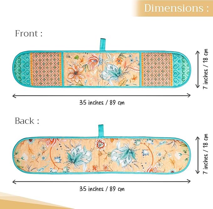 Maison d' Hermine Double Oven Mitts 100% Cotton 7"x35" Double Oven Mitt Heat Resistant BBQ Cooking Gloves with Loop Baking Grilling Gifts for Mothers Day Spring Summer (Luxury Loft - Peach)