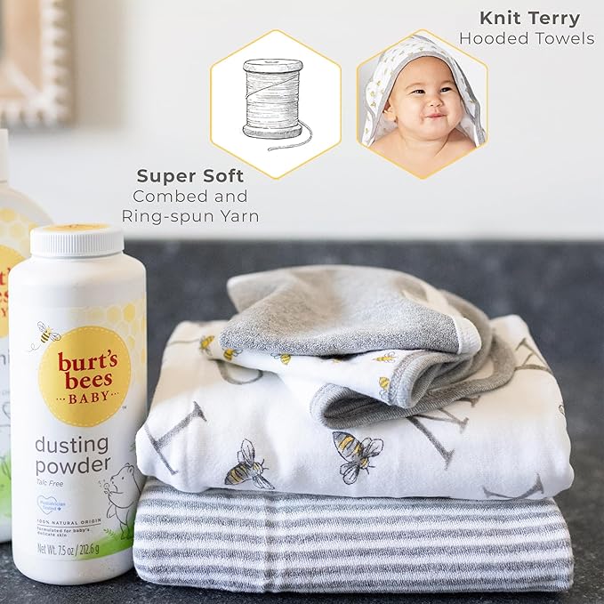 Burts Bees Baby Infant Hooded Towels Botanical Gardens Organic Cotton, Unisex Bath Essentials and Newborn Necessities, Soft Nursery Towel with Hood Set, 2-Pack Size 29 x 29 Inch