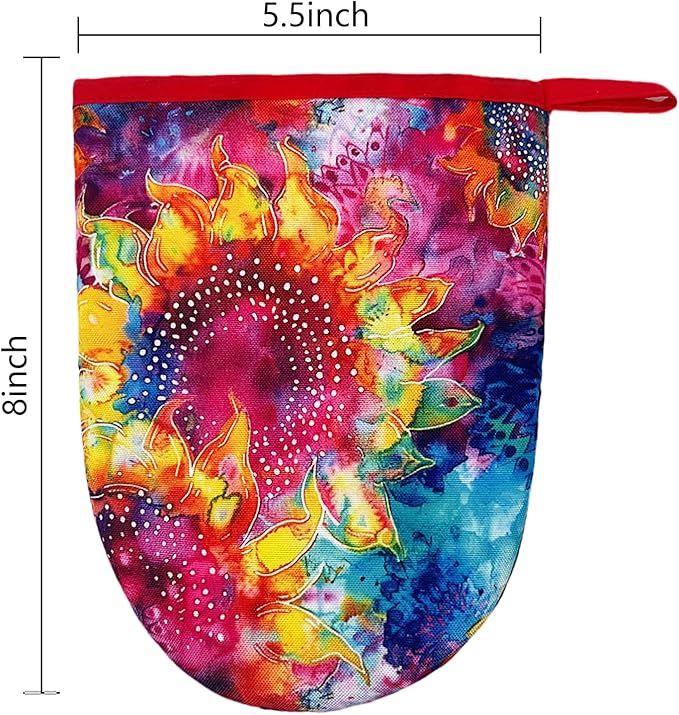 Colorful Sunflower Mini Silicone Oven Mitts 2-Pack Set, Heat Slip Resistant Kitchen Gloves, Soft Short Oven Mittens for Safe Cooking Baking Grilling