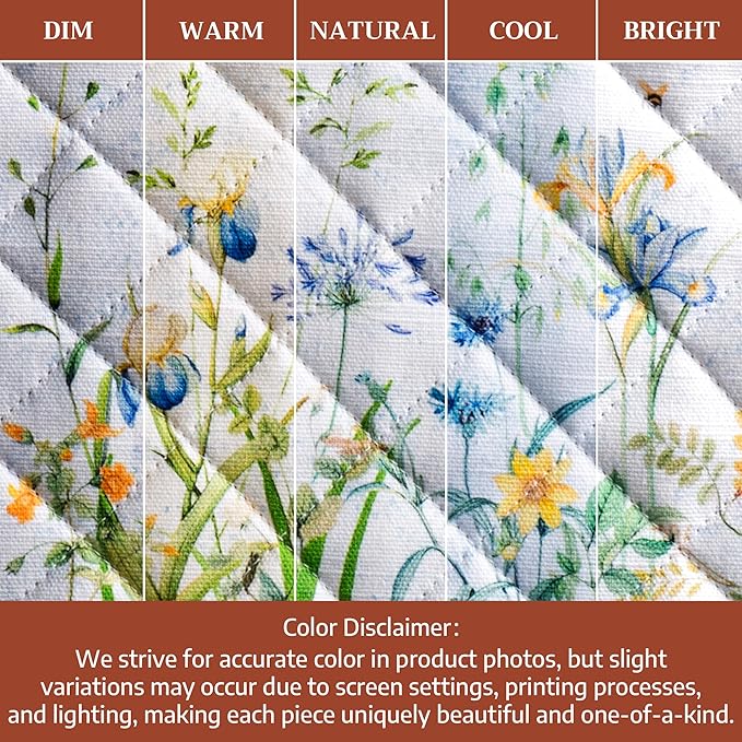 Maison d' Hermine Pot Holders 100% Cotton Heat Resistant Potholders 8" x 8" Hot Pads with Loop BBQ Cooking Baking Gifts for Mothers Day Handling Hot Pans Spring/Summer (Pack of 2, Fleurs De Mai)