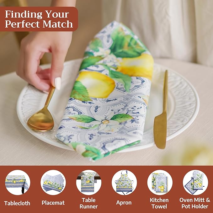Maison d' Hermine Cloth Napkins Set of 4 100% Cotton Everyday Reusable Square Napkins Cloth Washable Dinner Party Wedding Restaurant Gifts for Mothers Day Spring/Summer (Citrus, 20" x 20")