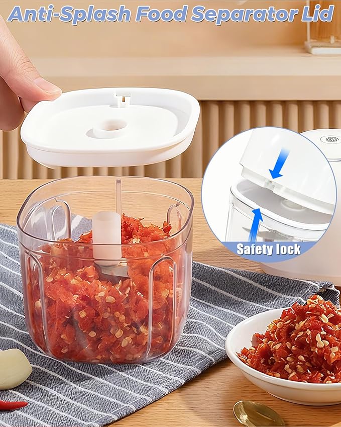 Joyzan Electric Garlic Chopper, 350ML Mini Portable Food Processor Veggie Grinder Small Onion Mincer Cordless Blender Masher USB Rechargeable Cutter 6 Blades Chili Fruit Vegetable Ginger Nuts Spices