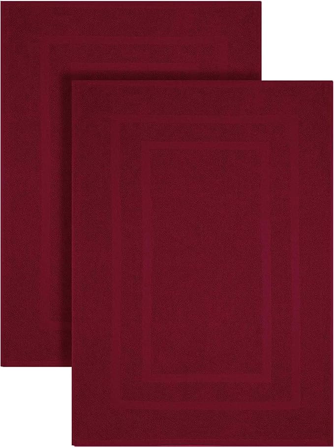 GOLD TEXTILES Premium Red Wine Bath Mat - 2 Pack 22x34 Inches - Not a Bathroom Rug - 100% Ring Spun Cotton - Highly Absorbent & Non Slip Shower Bathroom Floor Mat Towel - Machine Washable