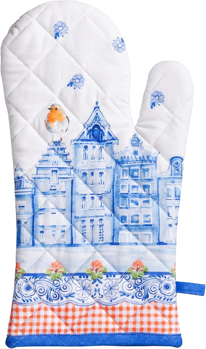 Maison d'Hermine Oven Gloves 100% Cotton Oven Mitt 7" x 13" with Loop Heat Resistant BBQ Cooking Gloves Baking Grilling Gifts for Mothers Day Spring/Summer (Pack of 1, Amsterdam Canals)