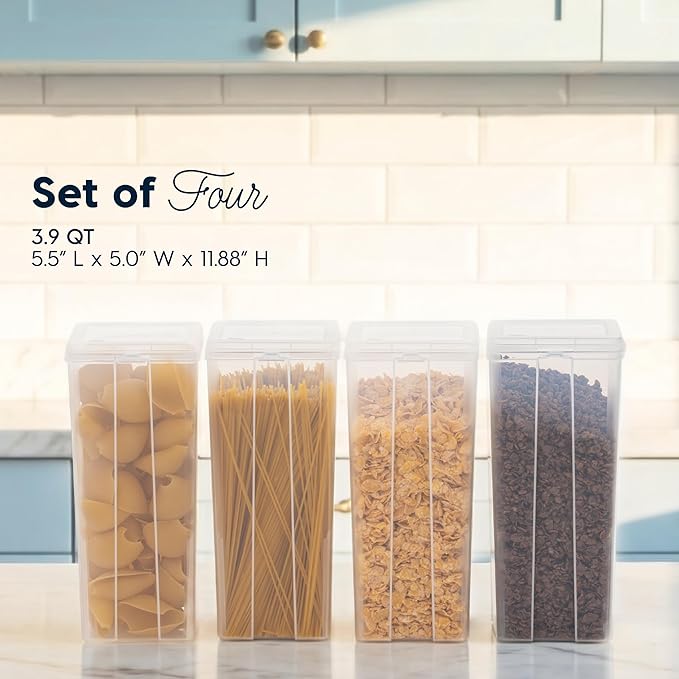 IRIS USA Food Storage Containers with Flip-Top Lid, 3.9 Qt - 4 Pack, Clear Stackable Food Containers for Kitchen & Pantry Organization, BPA-Free, Food Grade Plastic For Flour, Sugar, Dry Food, Grain