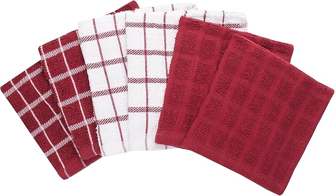 Ritz Terry Check Dish Cloth Set: Highly Absorbent & Super Soft - 100% Cotton, Durable Kitchen Cleaning Cloths for Wiping Tables and Counters, 6-Pack, Paprika