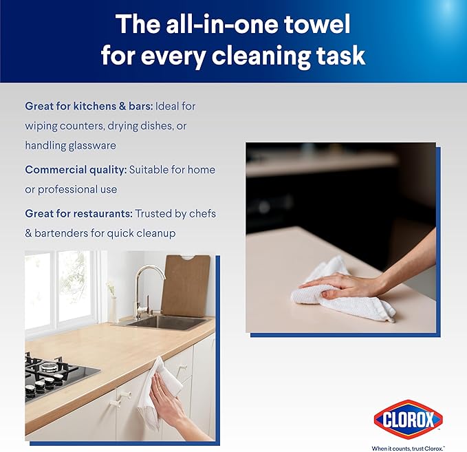 CLOROX Ribbed Bar Mops - 100% Cotton Quick Dry Extra Large Dishcloths - Absorbent Multipurpose Cleaning Cloths for Restaurants, Kitchen, Bathroom, Hotel - 16" x 19" - White 3 Pack