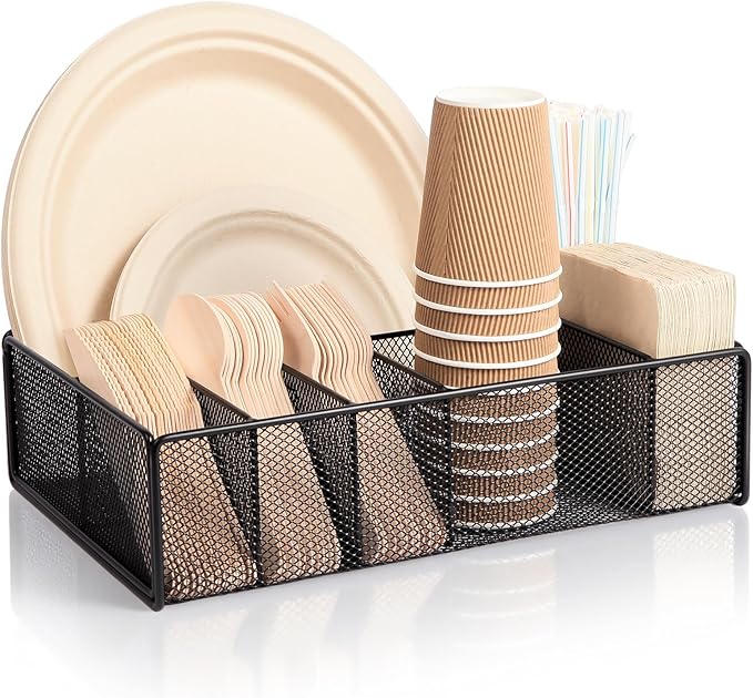 Utensil Caddy for Party - Paper Plate Holder ,Utensil Silverware Caddy Utensil Holder Paper plate Organizer with 6 Compartments for Party, Camping, Picnic