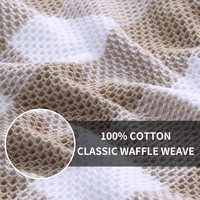Homaxy 100% Cotton Waffle Weave Check Plaid Dish Cloths, 12 x 12 Inches, Super Soft and Absorbent Dish Towels Quick Drying Dish Rags, 8-Pack, White & Khaki
