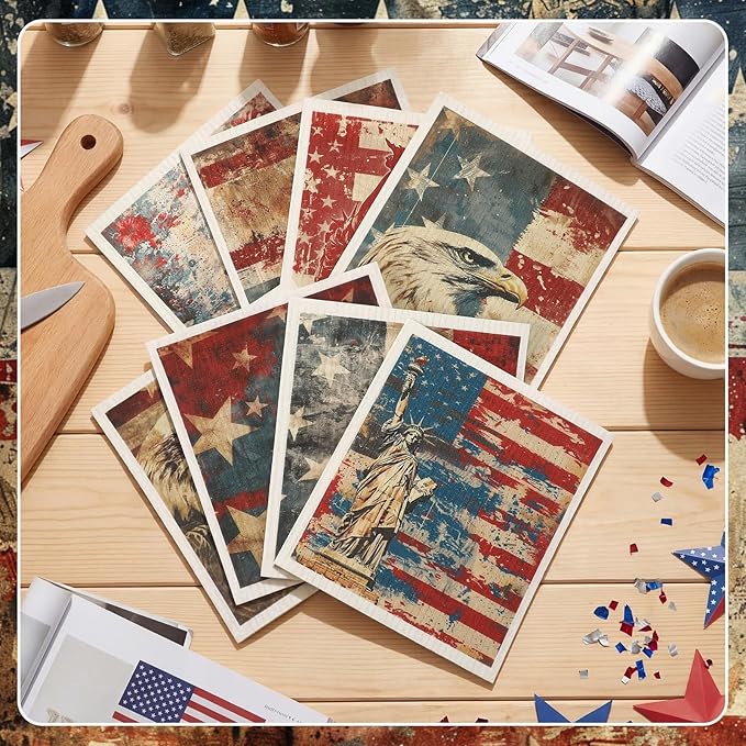 Tegeme 8 Pcs Patriotic Swedish Themed Dishcloth 4th of July American Flag Kitchen Dish Towel Absorbent Cotton Reusable Towel 250 Anniversary for Independence Day Home Party Counter Wipe, 6.8 x 7.7''