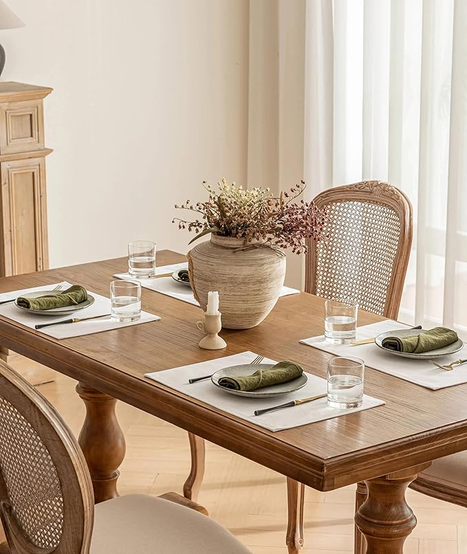 Natural Linen Blend Dinner Table Placemats Set of 4 Rectangle Cream Cloth Place Mats Heat Resistant Washable Durable Daily Use Table Protective 12x18 Inch