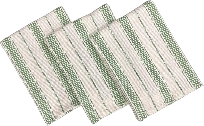 Kitchen Towels Set – Pack of 3 (20’’ x 30’’) Extra Large Premium Cotton Dish Towels for Kitchen – Chain Stripe Towels – Absorbent – 100% Cotton – with Hanging Loop – Olive