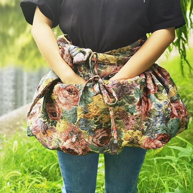 Garden Apron for Woman, Serve Apron Cute, Flora Half Apron with 8 Pockets, Valentines Gift for Mom Wife Girlfriend