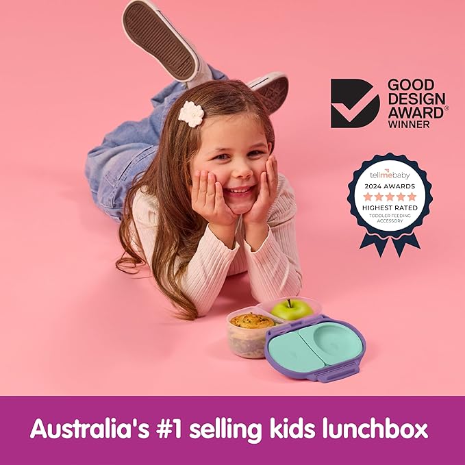 b.box Snack Box - Leakproof Mini Bento Box for Kids & Toddlers, 2 Compartment Snack Containers for Kids, Lunch Containers, Dishwasher Safe, BPA Free, PFAS Free, Ages 4m+, 1 3/4 Cup - Lilac Pop
