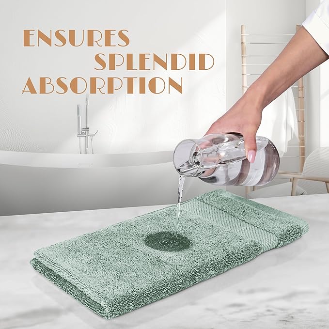 White Classic Green Hand Towels for Bathroom [12 Pack] Cotton Hand Towel Bulk for Gym, Kitchen and Spa, 16x27 Inches Soft Highly Absorbent Quick Dry Terry Salon Towels