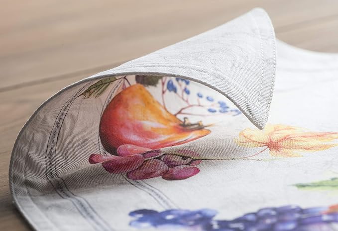 Maison d' Hermine Placemats Set of 4 100% Cotton Washable Cloth Place Mats, Reusable Table Mats for Thanksgiving Christmas Decorations Kitchen Dining Party Wedding (Fruit D'Hiver, 13" x 19")