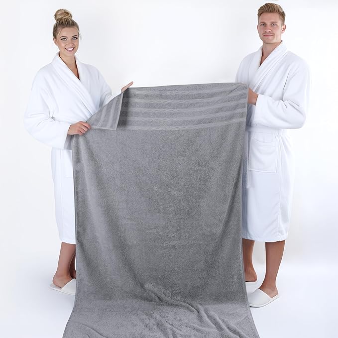 American Soft Linen 35x70 Jumbo Large Bath Towel, 600 GSM 100% Cotton Turkish Bath Sheet, Oversized Luxury Bath Towel for Bathroom Beach and Pool, Light Grey