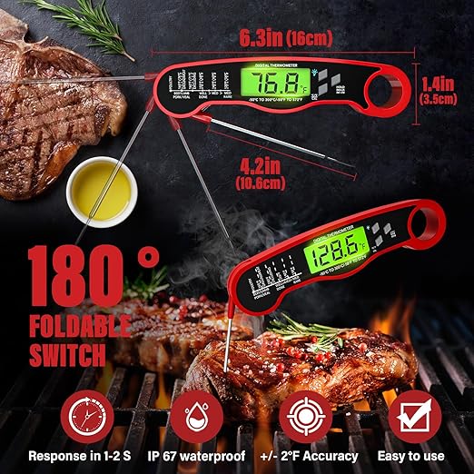 AWLKIM 5 Pack Professional Kitchen Food Thermometer Set – Includes Instant Read Digital Meat Thermometer, Oven-Safe, Ambient Oven Monitoring, Fridge & Candy/Deep Fry for Cooking, BBQ, Baking