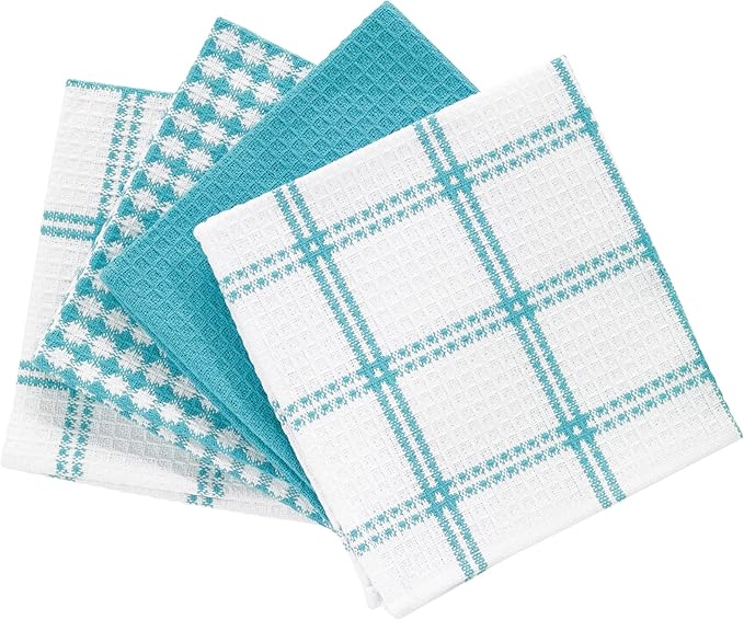 T-Fal Premium Waffle Dish Cloths: Highly Absorbent, Super Soft Long Lasting - 100% Cotton, 12"x13" Towel for Cleaning & Drying, (4-Pack), Breeze