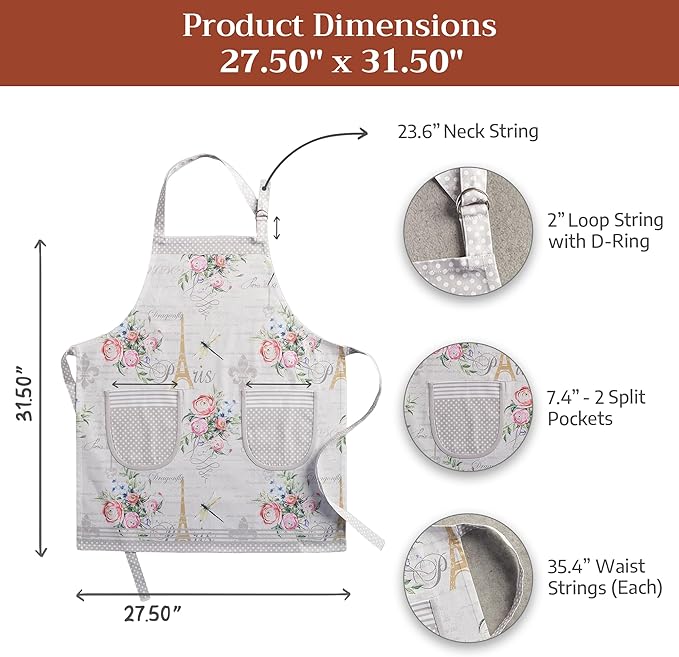 Maison d' Hermine 100% Cotton Apron for women with Pocket Kitchen Chef Apron for Men Cooking Mothers Day Gifts