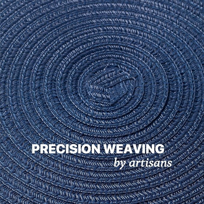 Round Placemats Set of 12 Woven Placemats Washable Braided Table Mats for Dining Table Heat Resistant Non-Slip Circle Place Mats(Navy Blue)