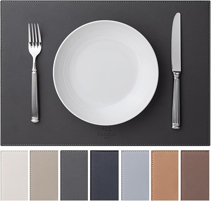 Faux Leather Placemats Set of 6 Vinyl Washable Wipeable Table Mats for Kitchen Dining Table Heat Resistant Waterproof Modern Indoor/Outdoor Placemats Non-Slip Easy Clean Place Mats (Dark Gray)