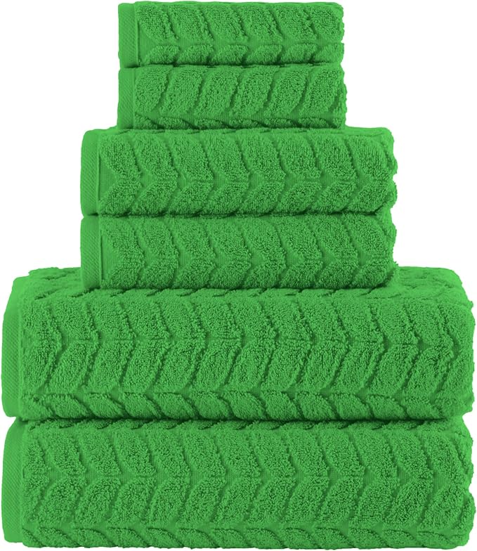 Elegant Comfort Luxury 6-Piece 100% Turkish Cotton Jacquard Braided Textured Premium Hotel Quality Towel Set– Soft and Absorbent, Includes 2 Bath Towels, 2 Hand Towels and 2 Washcloths, Emerald Green