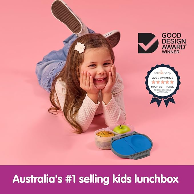 b.box Snack Box - Leakproof Mini Bento Box for Kids & Toddlers, 2 Compartment Snack Containers for Kids, Lunch Containers, Dishwasher Safe, BPA Free, PFAS Free, Ages 4m+, 1 3/4 Cup - Blue Slate