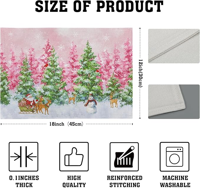 Winter Forest Decoration Placemat 4pc Watercolor Tree Place Mats for Dining Table Decor