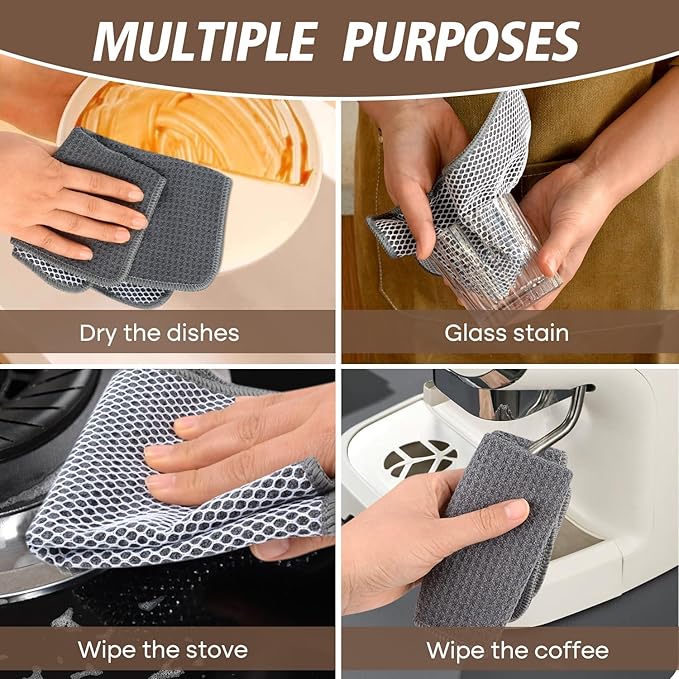 KinHwa Kitchen Washcloths for Dishes Absorbent Microfiber Dish Cloths Quick Dry Dish Rags with Poly Scour Scrub Side Ideal for Kitchen Cleaning (Grag-B, 9inchx9inch 9 Pack)