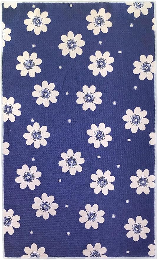 18” x 30” Highly Absorbent Kitchen Towels, Quick Dry Microfiber Tea Towel, Dish Towels for Kitchen Drying, Ultra Soft Premium Hand Towels (Dark Blue Flowers)