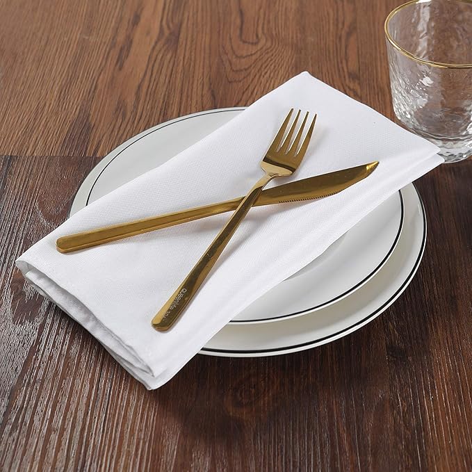 Cloth Napkins 17x17 inch Washable Polyester Dinner Napkins Soft Table Napkins for Wedding Party Dining Banquet(White,25PCS)