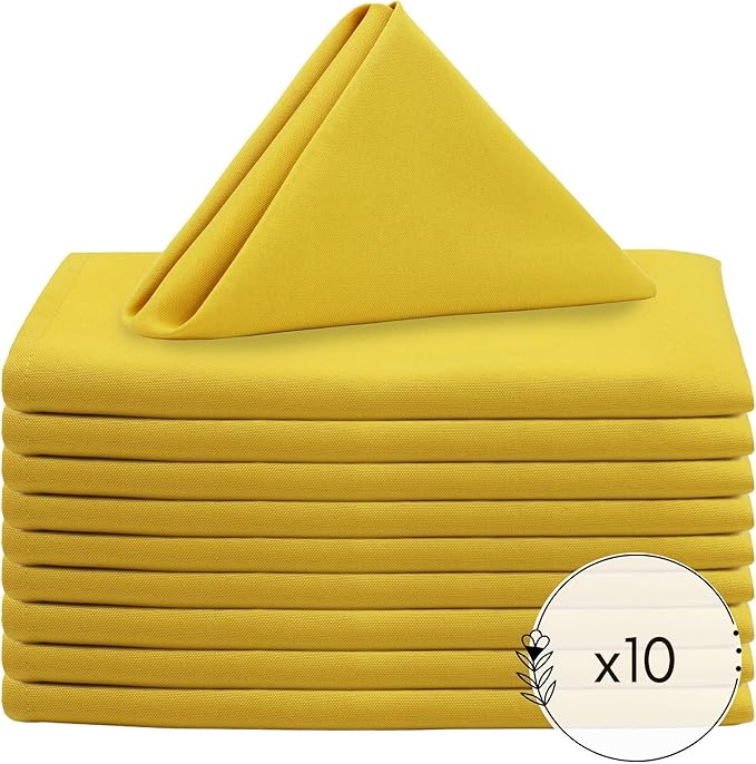 Your Chair Covers Cloth Polyester Napkins, 20 x 20 Inch, Washable Dinner Fabric Linen Napkins with Hemmed Edges for Restaurant, Wedding and Holiday Pack of 10 (Canarry Yellow)