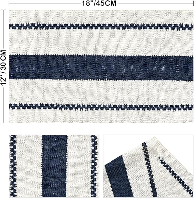 Artoid Mode Dark Blue Farmhouse Woven Rustic Placemats Set of 4,12x18 Inch Seasonal Holiday Hollow Table Mats Party Kitchen Dining Decoration