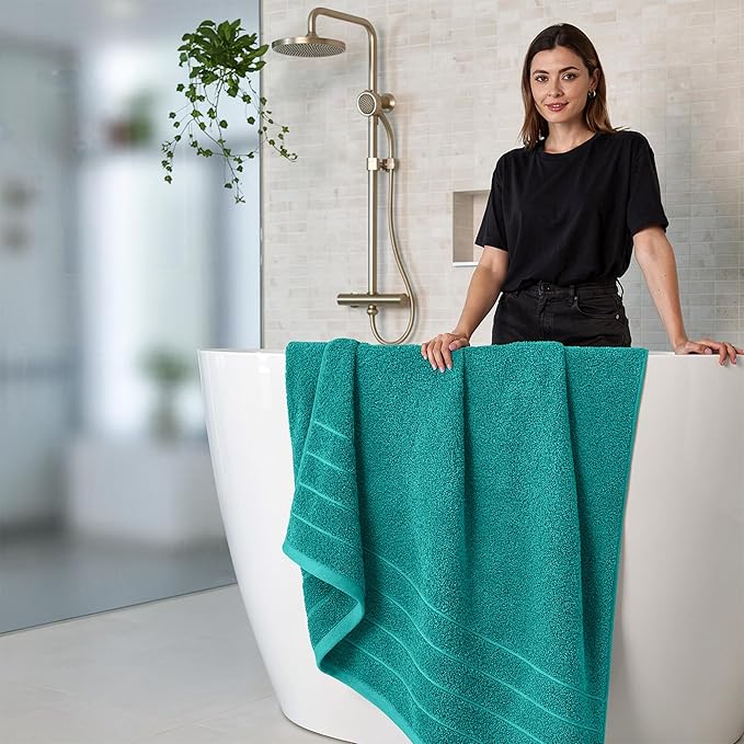 RIVERSIDE Pack of 4 Premium Extra Large Bath Towels 30 x 60 Inches, 100% Cotton, Super Soft & Highly Absorbent, Larger & Lighter Weight, Quicker to Dry, Perfect for Bathroom, Teal