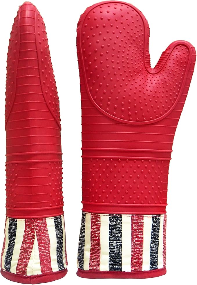 RED LMLDETA Heat Resistant 550 Degree Oven mitt, Silicone Oven Hot Mitts - 1 Pair, Extra Long Professional Baking Oven Gloves - Food Safe,Pot Holders Cooking,Grilling,Kitchen (red Mittens)