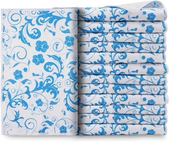 YUA Microfiber Cleaning Cloth 12 Pack,Microfiber Towels Cleaning,Microfiber Towels for Cars,Absorbent Dish Washing Cloth,Reusable Cleaning Cloths Lint Free (Blue Bellflower)