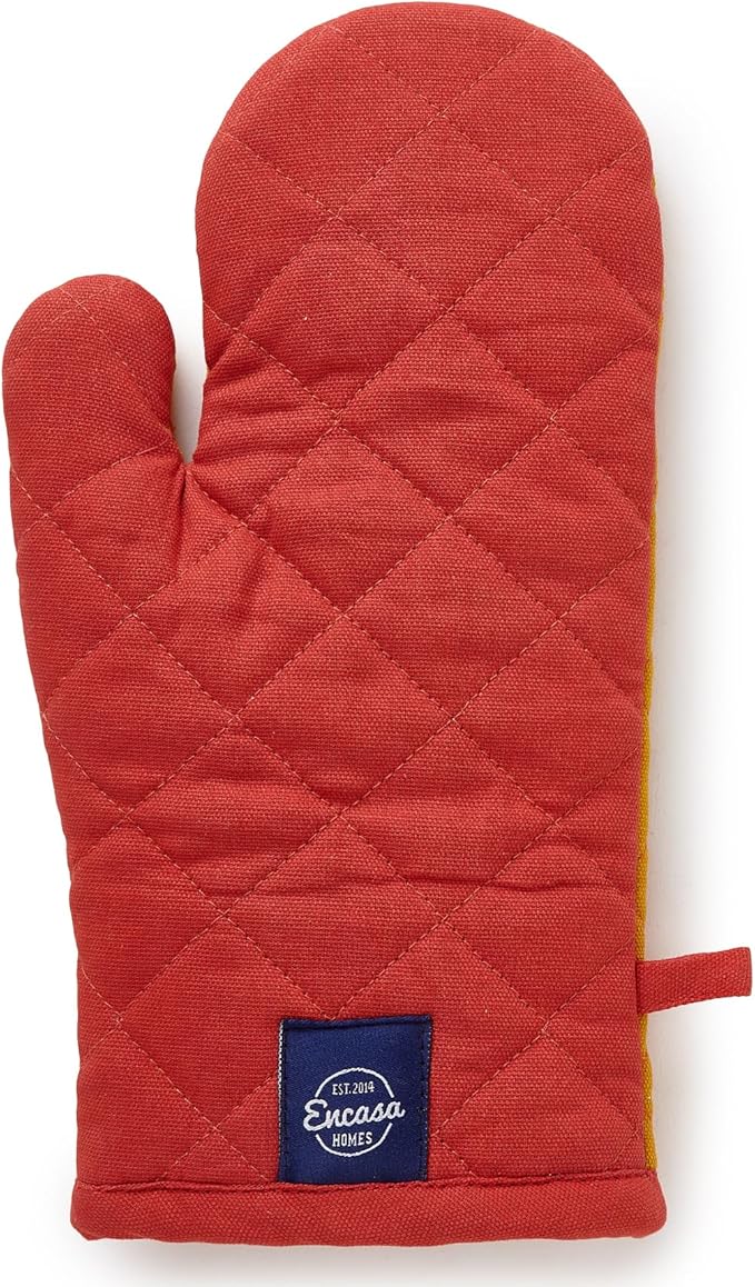 Encasa XO Heat Resistant Cotton Oven Gloves Mitts (2 Pc Set) - Quilted & Safe 12x6.6 in - for Kitchen, Cooking & Baking, Grilling, Handling Hot Pots & Pans - Mango
