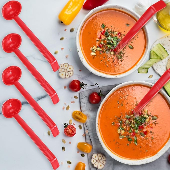 Tioncy 20 Pcs 1 oz Plastic Small Ladles with 8 Inches Long Handle, Mini Ladle for Serving Salsa Sauce Dressing Punch Bowl Sauces and Toppings (Red)