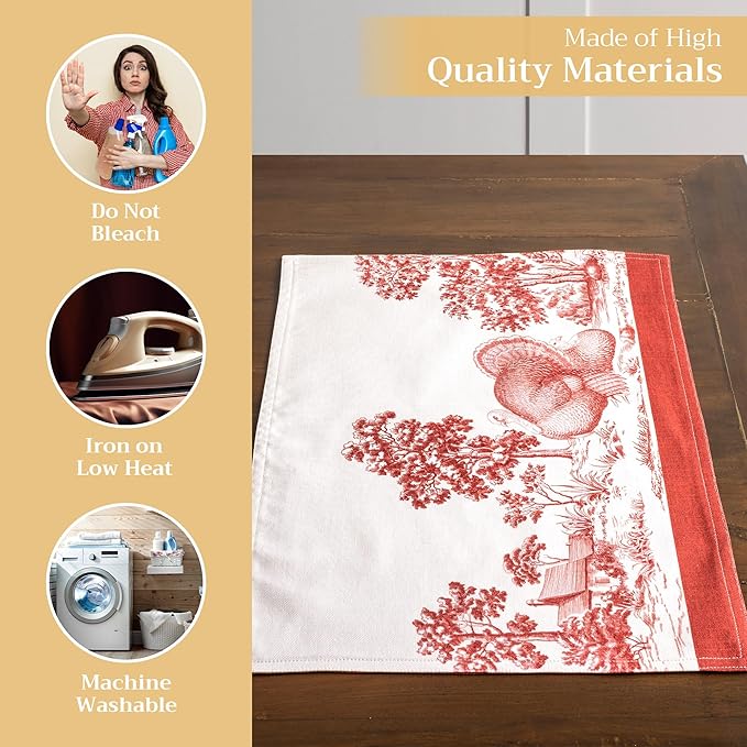Maison d' Hermine Placemats Set of 4 100% Cotton Washable Cloth Place Mats, Reusable Table Mats for Thanksgiving Christmas Decorations Kitchen Dining Party Wedding (Holy Jouy - Red, 13" x 19")